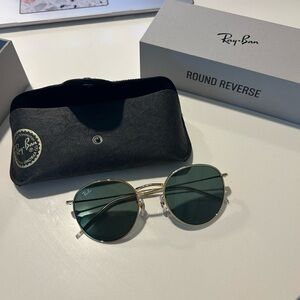 Ray-Ban Round Reverse Sunglasses with Gold and Dark Green RB0103S dark green
